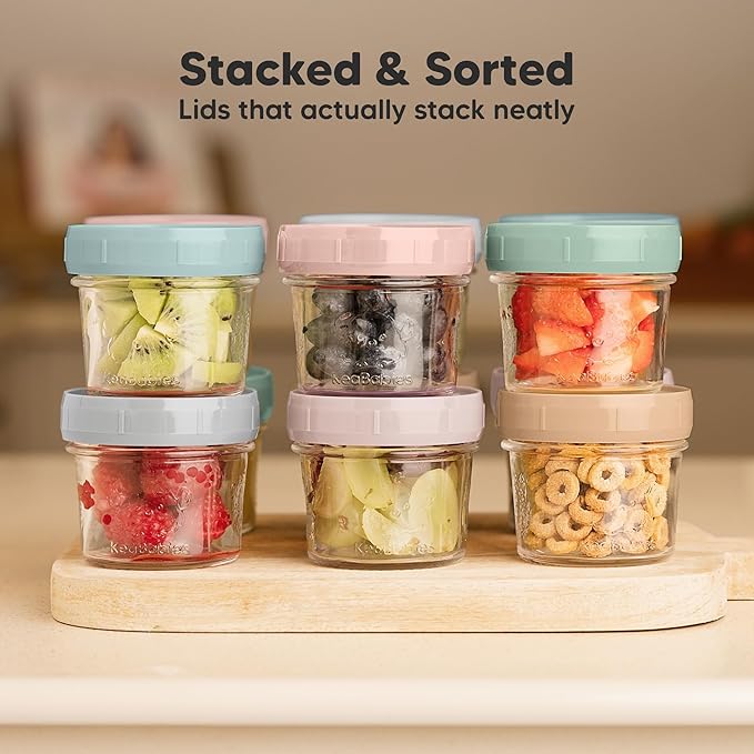 KeaBabies 6pk 4oz Glass Baby Food Containers with Lids - Leak-Proof, Microwavable Small Glass Jars, Baby Purees & Toddler Snack Storage Containers, BPA-Free, Dishwasher & Freezer Safe (Musk Dusk)