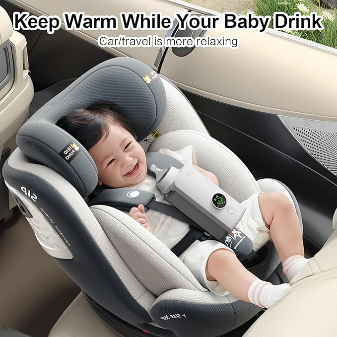 Portable Baby Bottle Warmer for Travel, Cordless Baby Bottle Warmer for Breastmilk and Formula, Rechargeable Bottle Warmer On The Go, Bottle Warmer with Temperature Control, LED Display
