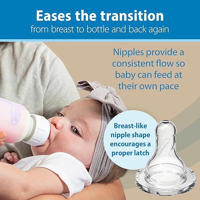 Dr. Brown's Natural Flow Anti-Colic Options+ Narrow Glass Baby Bottle 8 oz/250 mL, with Level 1 Slow Flow Nipple, 2 Pack, 0m+