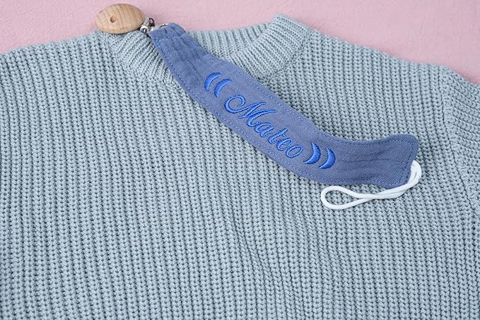 Personalized Bohemian Pacifier Clip Embroidered with Name is The Perfect Newborn Gift Made from eco-Friendly Bamboo!（Orange Red）