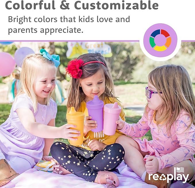 Re-Play Sippy Cups for Toddlers - 10 Oz. Reusable Spill Proof Cups for Kids, Dishwasher/Microwave Safe - Made in USA - Set of 4-3.13" x 6.25" - Modern Green