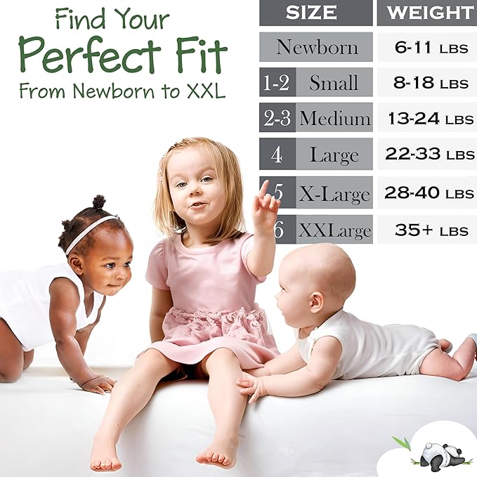 Bamboo Baby Diapers, Totally Chlorine Free for Sensitive Skin for Newborns to XXL. Hypoallergenic & Non Toxic Eco Friendlier Plant-Based Materials. TCF Large Size 4 (28 ct)