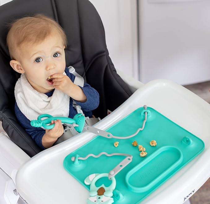 BUSY BABY Silicone Mat - New and Improved Suction Cups, 4 Straps to Secure Baby Essentials, Self Feeding, Baby Led Weaning, Travel Sleeve Included (Pink)