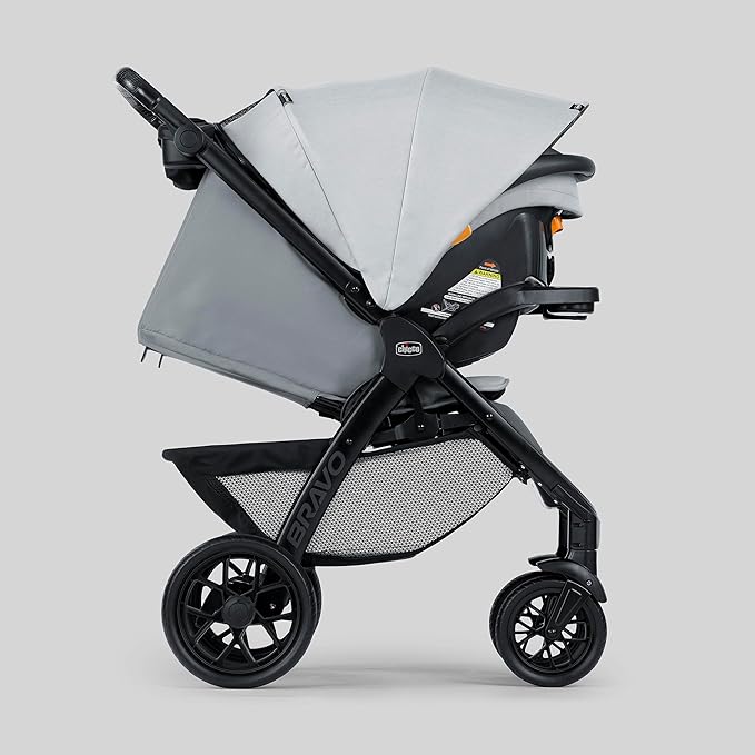 Chicco Bravo LE ClearTex Trio Travel System, Bravo Primo Quick-Fold Stroller with Chicco KeyFit Max ClearTex Infant Car Seat, Car Seat and Stroller Combo | Atlas/Grey