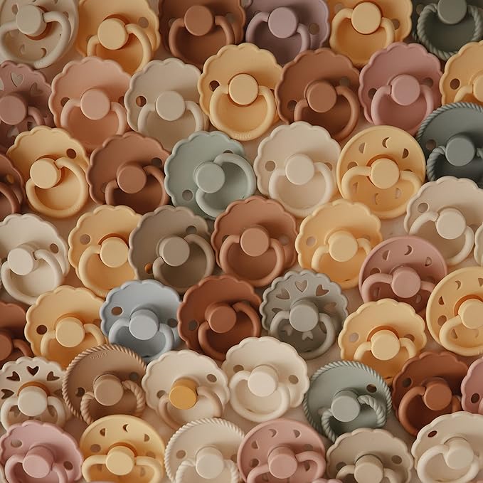 FRIGG Daisy Natural Rubber Baby Pacifier | Made in Denmark | BPA-Free (Baked Clay/Cream, 6-18 Months) 2-Pack