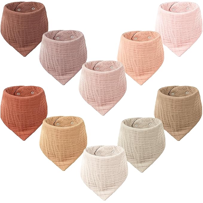 Konssy Muslin Baby Bibs 10 Pack Baby Bandana Drool Bibs 100% Cotton for Unisex Boys and Girls, Soft Absorbent Set for Teething and Drooling