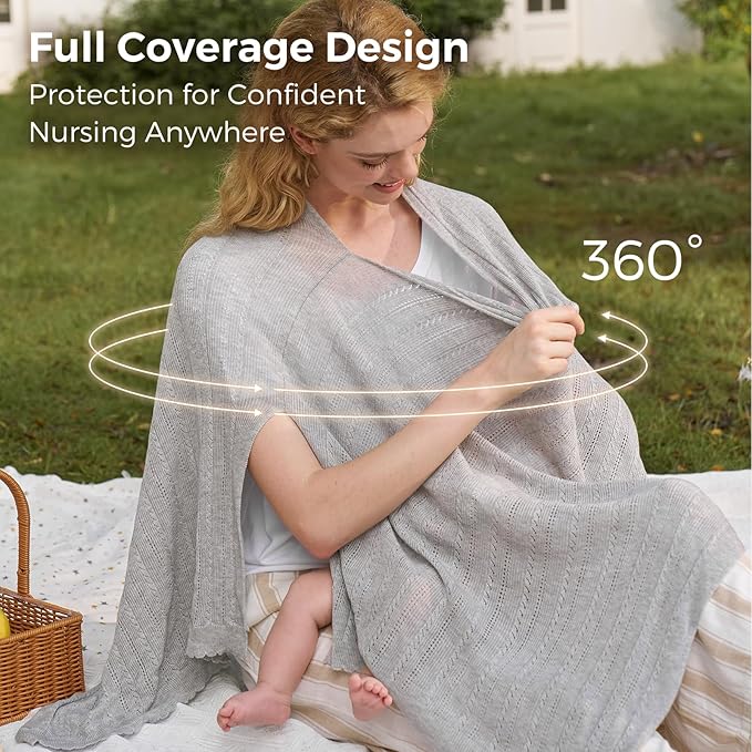 Momcozy Ultra-Light Nursing Cover for Breastfeeding, Soft Breathable Tencel™ Lyocell Fabric, Multi-Use Feeding Shawl, Newborn Essentials Must Haves(Light Gray)