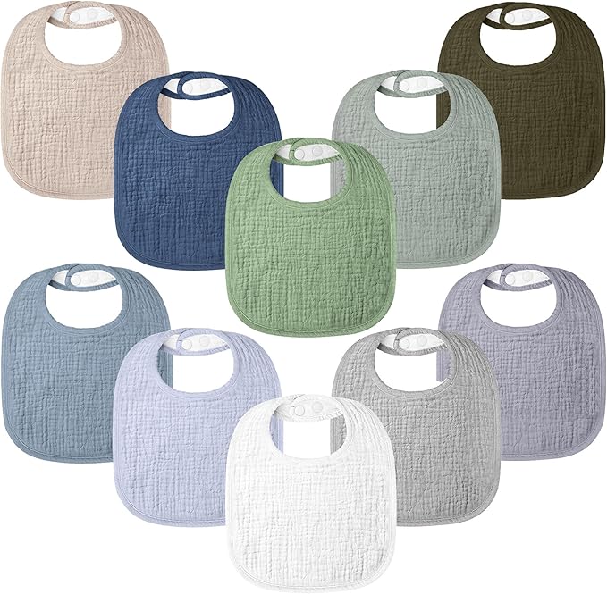 100% Cotton Muslin Baby Bibs 10-Pack Baby Drool Bibs for Unisex Baby Toddlers Infant Newborns Drooling and Teething