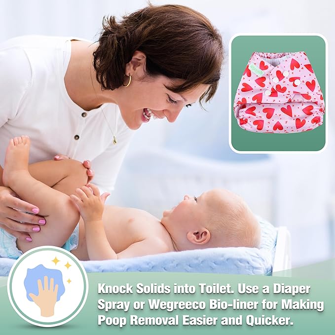 Wegreeco Cloth Diapers 6 Pack with Inserts & Wet Bag, Washable Reusable Diapers for Babies, One Size Adjustable (Colorful Summer)