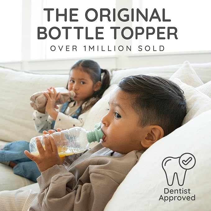 Original Water Bottle Topper for Toddlers – 100% Silicone Sippy Top Spout with Protective Cap makes the Bottle Top a Spill Proof Lid for Kids and Adults - 4 Pack - Pastel