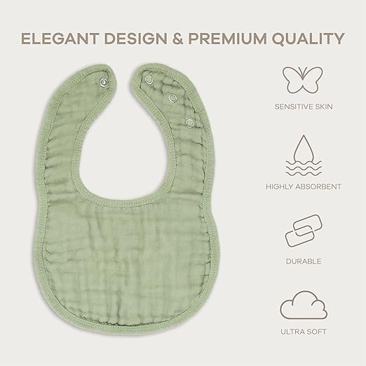 Comfy Cubs Muslin Bibs for Babies, Pack of 8 - Soft and Highly Absorbent, Feeding, Drool and Teething Bib, Adjustable Snaps - Stylish & Colorful Unisex Designs, Giftable Set - Multicolor