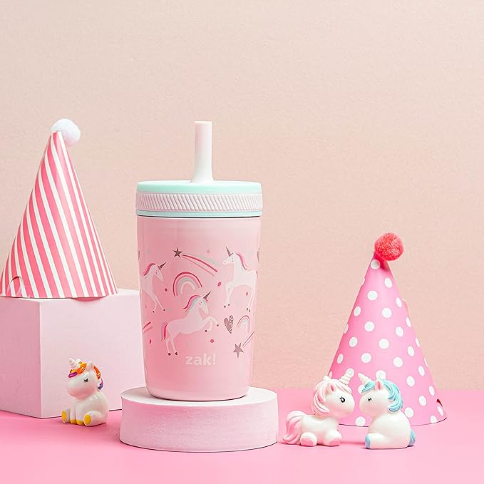 Zak Designs Kelso Toddler Cups For Travel or At Home, 12oz Vacuum Insulated Stainless Steel Sippy Cup With Leak-Proof Design is Perfect For Kids (Fanciful Unicorn)