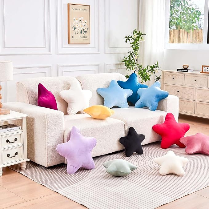 Blue Star Throw Pillow, Cute Star Pillow Room Decor, Soft 19.6" Star Shaped Decorative Throw Pillow for Bedroom, Star Plush Floor Cushions Pillows