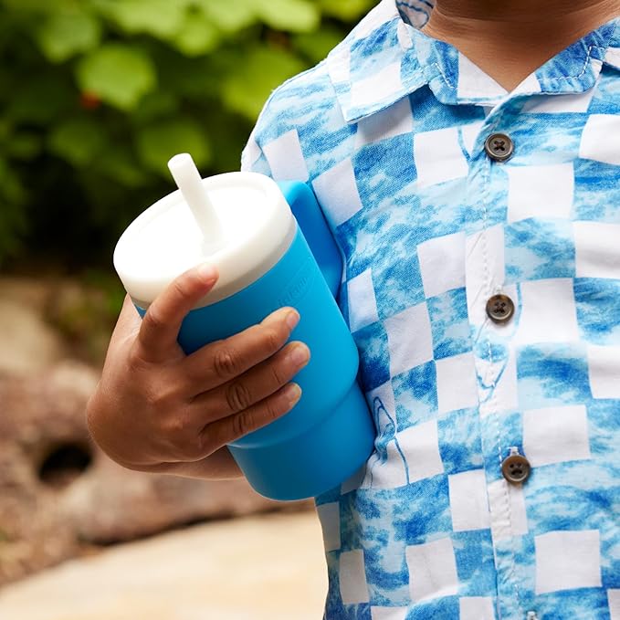 Infantino My 1st Tumbler, Silicone Sippy Cup with Straw & Handle, Spill-Resistant Baby Cup for On-the-Go, BPA-Free Transition Bottle, Ocean