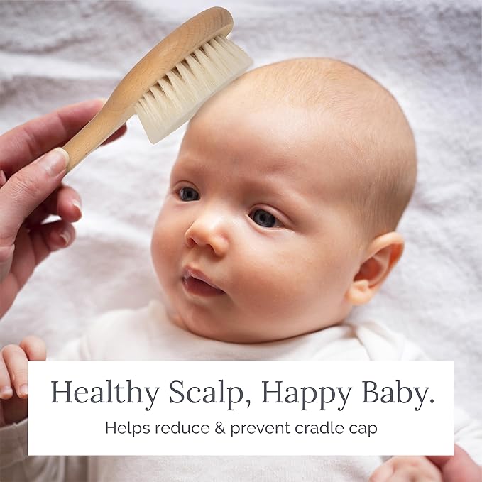 Natemia Baby Hair Brush and Comb Set - Wooden Soft Bristle Brush, Cradle Cap Brush for Newborns and Toddlers