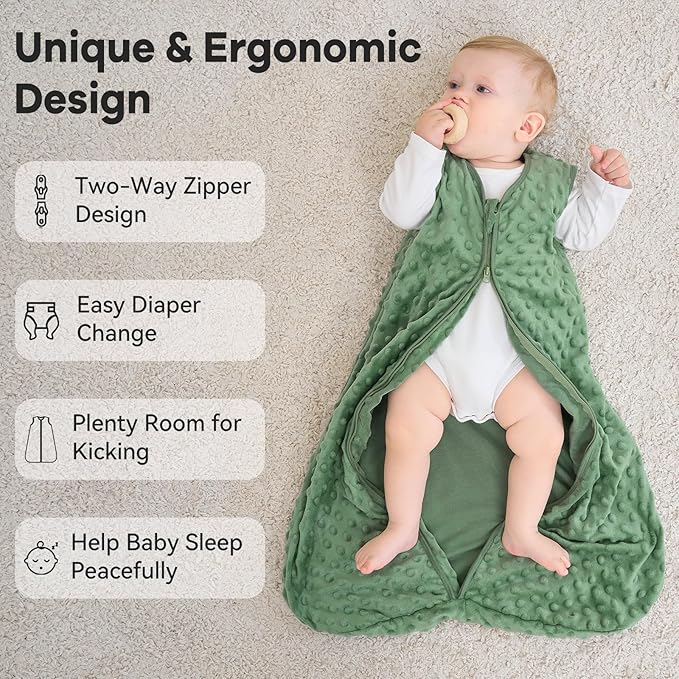 Fleece Baby Sleep Sack 18-24 Months with Plush Dots 1.5 Tog Baby Wearable Blanket with 2-Way Zipper Warm Sleeping Sack for Toddler Infant - XLarge, Blue&Green