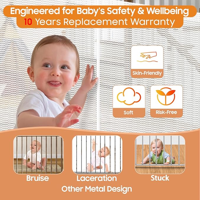 180" Extra Wide Retractable Baby Gates for Large Openings, 42" Extra Tall with Support Rods, Prevent Crawling, Mesh Dog/Pet Gate for Stairs/Doorways, Indoor/Outdoor Use