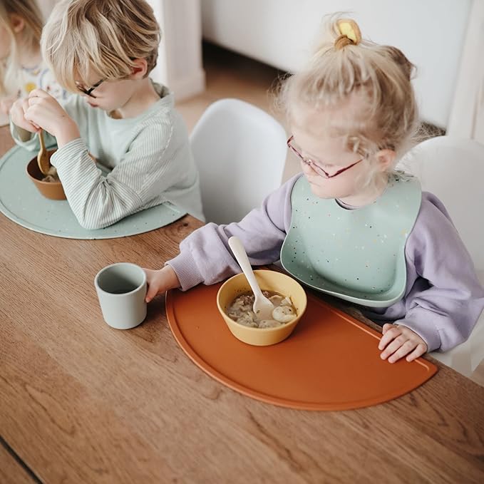 mushie Silicone Placemat for Kids | BPA-Free Non-Slip Design (Cambridge Blue Confetti)