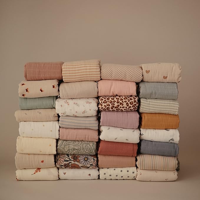 mushie Muslin Baby Swaddle Blanket | 100% Organic Cotton (Sage Stripe)