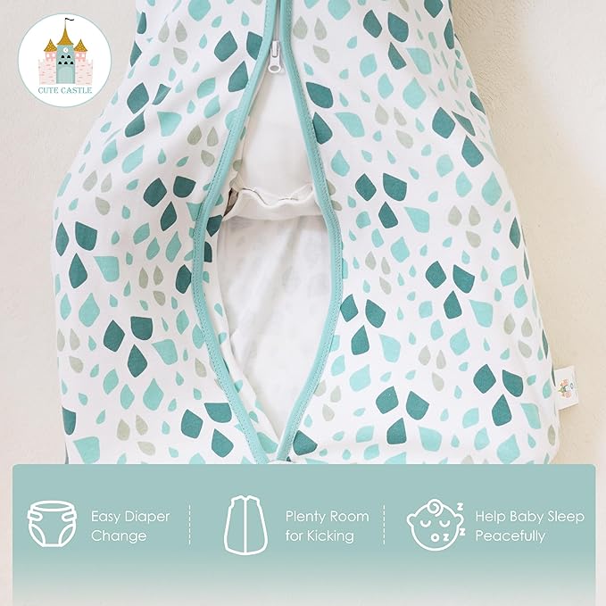 Cute Castle Baby Sleep Sack 0-6 Months - Lightweight 100% Cotton 2-Way Zipper TOG 0.5 Infant Wearable Blanket, Newborn Essentials Toddler Sleep Clothes (3 Pack Green)