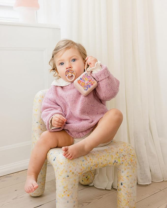 BIBS Colour Liberty Soother 2-Pack, BPA Free Dummy Pacifier, Round Nipple. Natural Rubber Latex, Made in Denmark, Size 1 (0-6 Months), June Blossom Pumpkin Mix