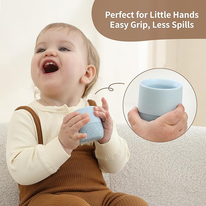 Moonkie Silicone Baby Cup 4 Months+ | Tiny Open Training Cup for Infants with Confetti Sprinkles | Baby-Led Weaning Essential | 2 oz (Blush, 1 Pack)