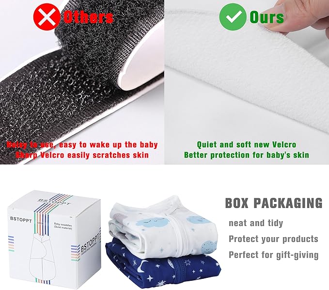 Newborn Sleep Sack Baby Swaddle,0-3 Months,3-Way Adjustable Wearable Blanket,100% Rayon Cotton Swaddling Sleeping Bag，TOG 0.5（Clouds&Starry Sky）