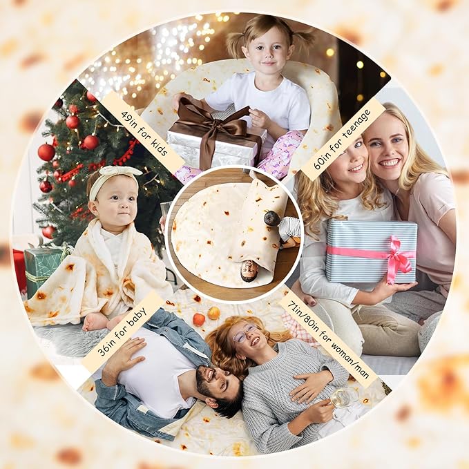 Lhedon Tortilla Blanket Adult Size 80 Inches, Blankets Queen Size Birthday Gifts for Women Men, Taco Food Blanket for Pet, Flannel Blanket Funny Gifts for Bed, Couch, Travel