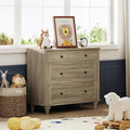 WAMPAT Baby Dresser for Bedroom with 3 Drawers, Kids Dressers with Wide Chest of Drawers, Modern Wooden Closet Storage Organizer, Small Dressers for Living Room, Nursery, Hallway, Rustic Oak