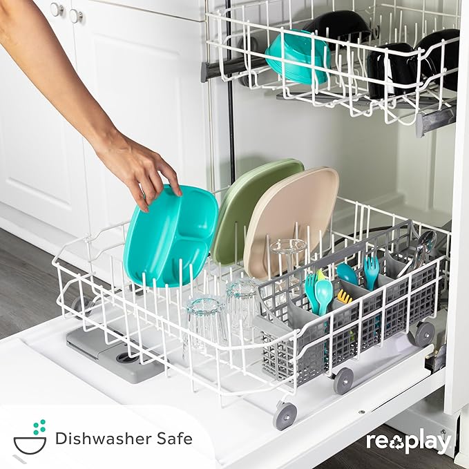 Re-Play Divided Toddler Plates with Deep Sides and Three Compartments for Easy Self Feeding | BPA Free | Dishwasher Safe | Modern Pink