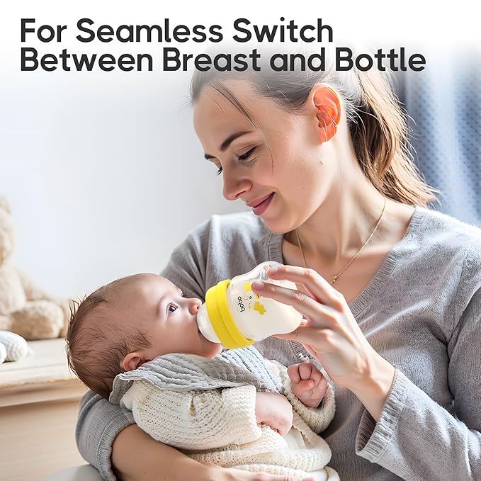 YOHKOH Glass Baby Bottles with Slow Flow Nipple, Newborn Anti-Colic Baby Bottles for 0+ Months, Wide Neck Feeding Bottle, Clear (Yellow, 2.7oz (Pack of 4))