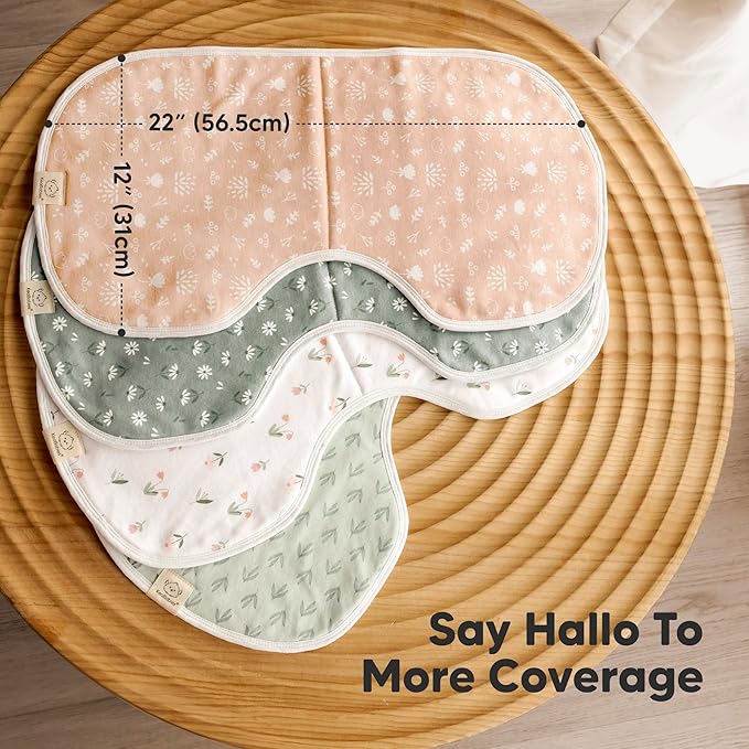 KeaBabies 4-Pack Baby Burp Cloths Baby Girl, Boy - Organic Cotton Burp Cloth, Extra Large, Absorbent, Soft Burping Cloths & Bibs Set for Babies, Newborn Burp Clothes, Thick Burp Rags (Fleur)