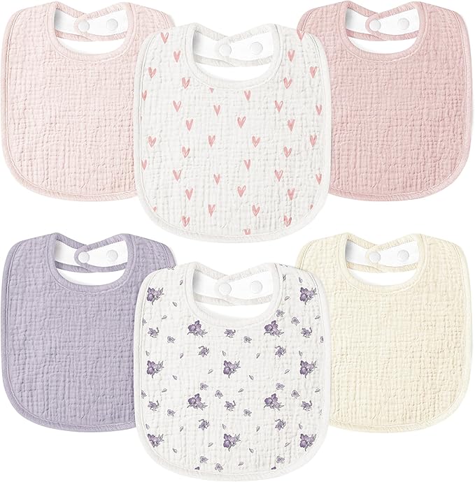 Susurration Muslin Baby Drool Bibs 6Pack Soft Square Adjustable Baby Bandana Bibs for Unisex Girls & Boys