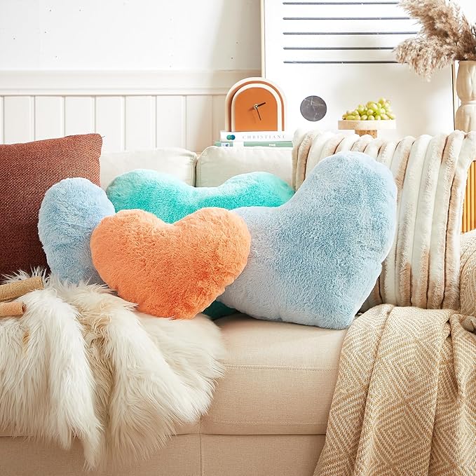 EastTree Heart Pillows, Light Blue Heart Shaped Pillows, Ultra Soft Extra-Large Fluffy Pillows, Love Throw Pillows Gifts, Women Girls Living Room Decor 15x18 Inch