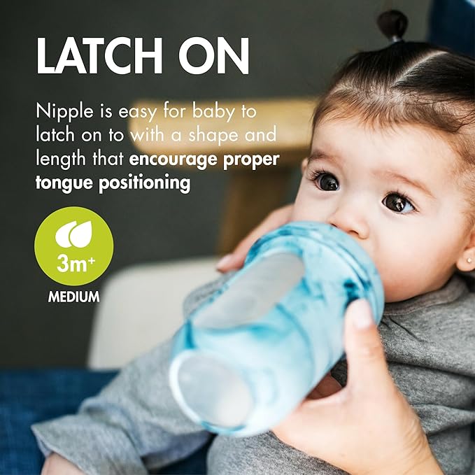 Boon Nursh Reusable Silicone Pouch Baby Bottles - Medium Flow Nipple - Silicone Baby Bottle Pouch and Nipple - Baby Feeding Essentials - Tie Dye - 3-6 Months - 3 Count - 8 Ounce