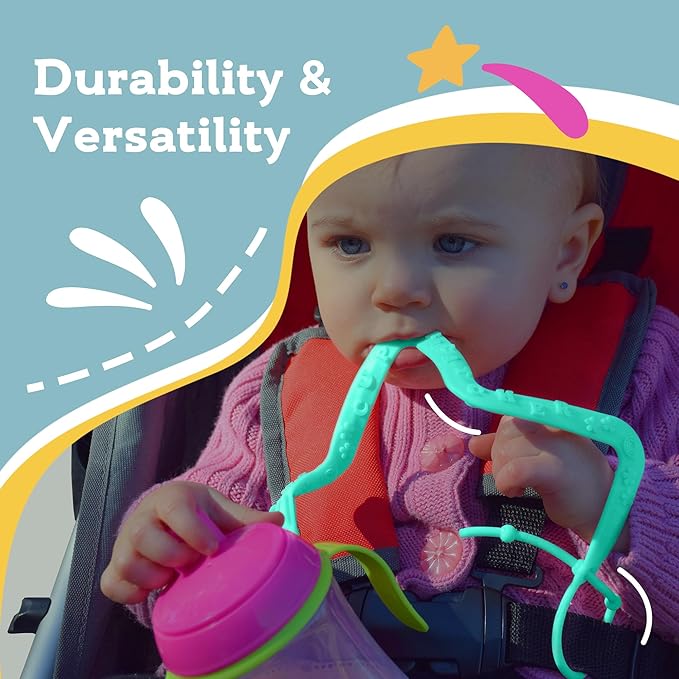 Brilli Baby Cup Catcher Patented Safety Tether Strap, Attach Sippy Cups, Bottles, Pacifiers & More to Stroller, High Chair, Car Seat, Made in USA, Food Grade, Dishwasher Safe (Lime & Lime)