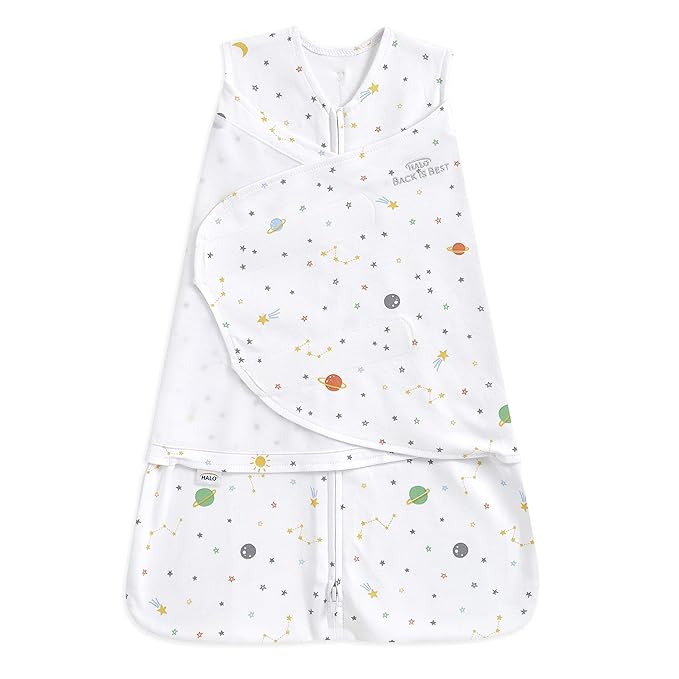HALO 100% Cotton Sleepsack Swaddle, 3-Way Adjustable Wearable Blanket, TOG 1.5, Space, Small, 3-6 Months