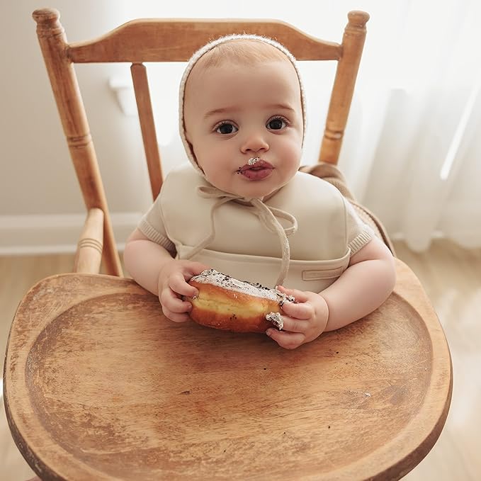 Vegan Leather Easy Clean Baby Bibs with Practical Pocket and Snaps - Great for Feeding and Teething Infants 0-12 Months