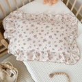 BuLuTu Chic Floral Themed Toddler Pillowcases with Ruffles, 100% Cotton Muslin Pillow Cases Crib Size Pillow Cover with Tuberose Flower Print, 14"x20", Children Bedding Gift