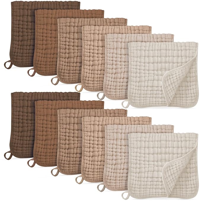 Muslin Burp Cloths for Baby 100% Cotton Burping Cloths for Boys Girls Large 20''X10'' Extra Soft and Absorbent 12 Pack - Gradient Coffee