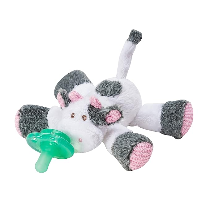 Nookums Paci-Plushies Buddies - Cow Pacifier Holder - Adapts to Name Brand Pacifiers, Suitable for All Ages, Plush Toy Includes Detachable Pacifier