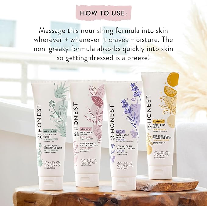 The Honest Company 2-in-1 Cleansing Shampoo and Body Wash and Face and Body Lotion Bundle Gentle for Baby Naturally Derived Lavender Calm 18.5 fl oz