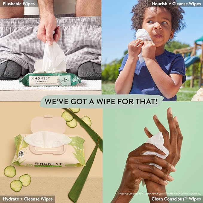 The Honest Company Clean Conscious Multi-Use Wipes Hypoallergenic and Unscented for Sensitive Baby Skin Over 99% Water Compostable Plant Based Baby Wipes Rose Blossom 60 Count