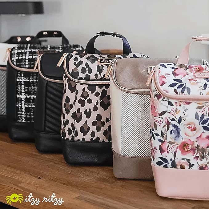 Itzy Ritzy Insulated Bottle Bag – Keeps Bottles Warm or Cool - Holds 3 Bottles & Features Interior Pocket for Ice Pack (Not Included), Vanilla Latte