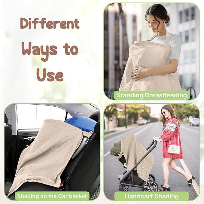 Premium Organic Breathable Muslin Nursing Cover for Breastfeeding - Privacy Breast Feeding Covers for Women - Multi-Use Nursing Cover Up - Soft & Lightweight Breastfeeding Covers (Ivory)