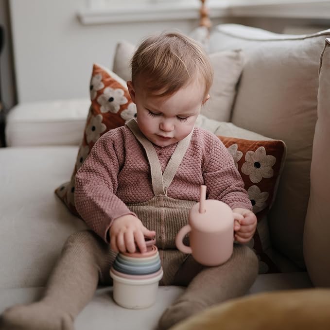 mushie 100% Silicone Training Cup & Straw for Toddlers | 6 Months+ (Blush)