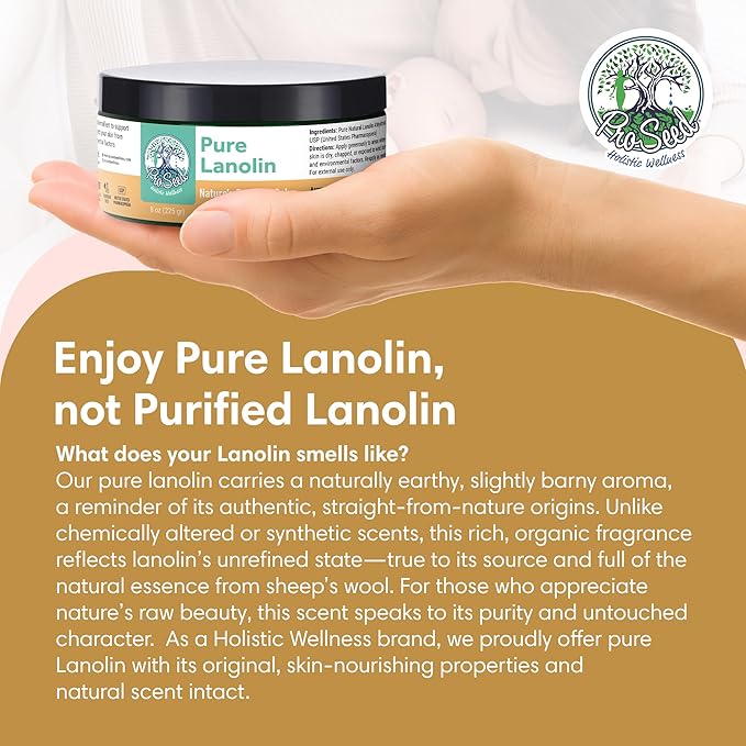 ProSeed Handmade Pure Lanolin Cream – Unrefined Balm for Moms, Baby Care & Nursing – Gentle Moisturizer for Dry Skin, Lips, Hands & Face – Petroleum-Free, 8oz
