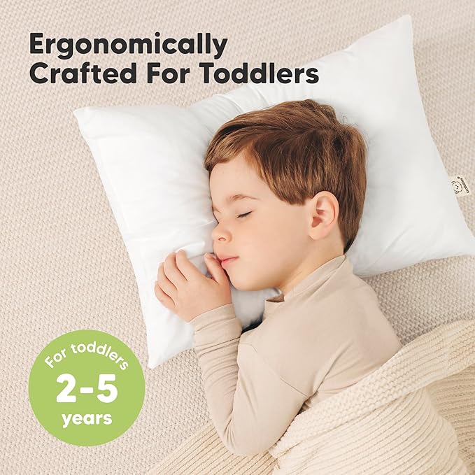 KeaBabies 2-Pack Toddler Pillow 14x20 - Soft Organic Cotton Kids Travel Bed Pillows for Sleeping, School, Nap, Machine Washable, Toddlers 2 to 5, Pillowcase Sold Separately (Soft White)