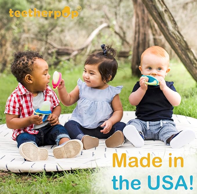 Teetherpop Fillable Silicone Teether for Babies – Breastmilk Popsicle Molds for Teething with Spill-Proof Sippy Slits – Freezable Baby Teethers for Liquids & Purées - Cool Relief (BlueLime & LimonTeal
