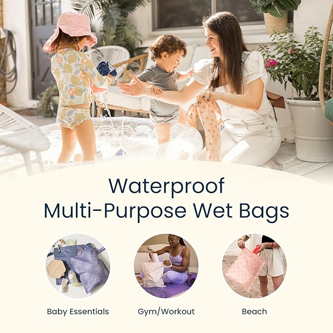 Tiny Twinkle Wet Dry Bag – 2 Pack Reusable Waterproof & Mess Proof Wet Bags for Swimsuits & Travel, Baby Towels & Beach Essentials,a Diaper Bag Must-Have(Peach,Terracotta)